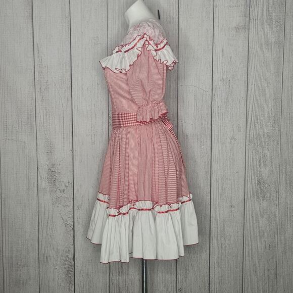 VTG "Call It Fancy" Red & White Stripe Ruffled Square Dance Dress, sz 10 - Picture 3 of 8